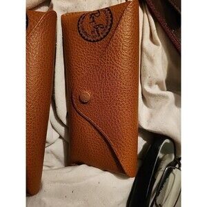 Ray-Ban Tan Brown Faux Leather Glasses Case Luxottica Black Velvet Inside